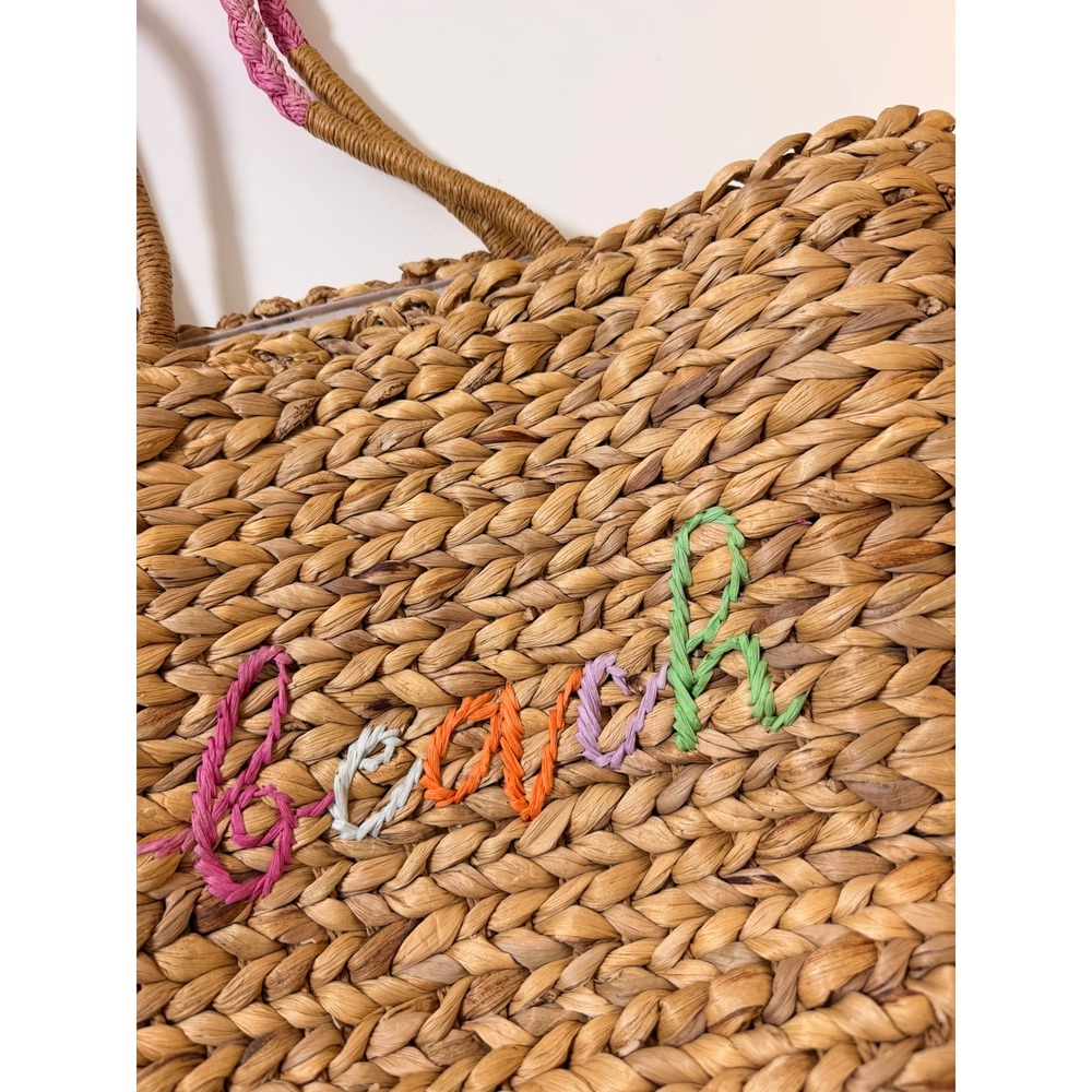 Summer Straw Tote Bag Womens Large Beige Excellent Embroidered Beach Woven‎ - Picture 2 of 7